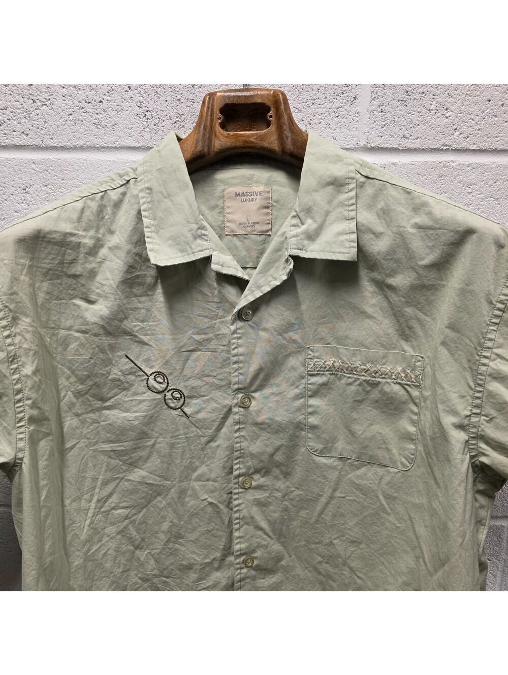 Massive Luxury 100% Cotton Hawaiian Men's Shirt Light Green L Large 23x29